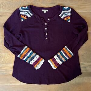 Sundance Crochet Knit Henley Long Sleeve Shirt Multicolor Women’s Size Medium